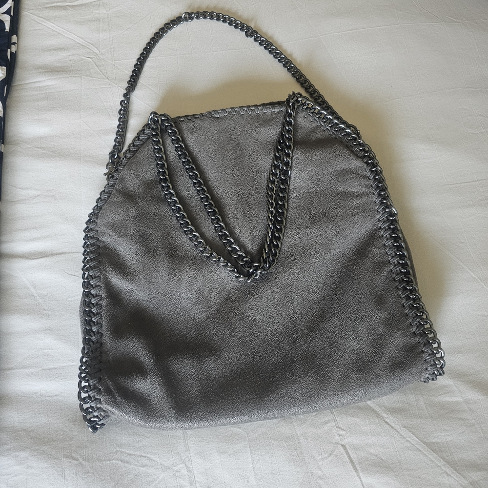 Gray Chain-Trimmed Women's Bag